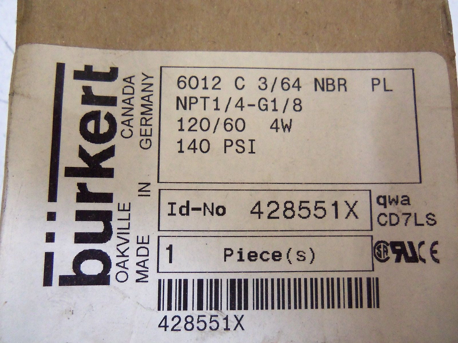 BURKERT 428551X *NEW IN BOX*