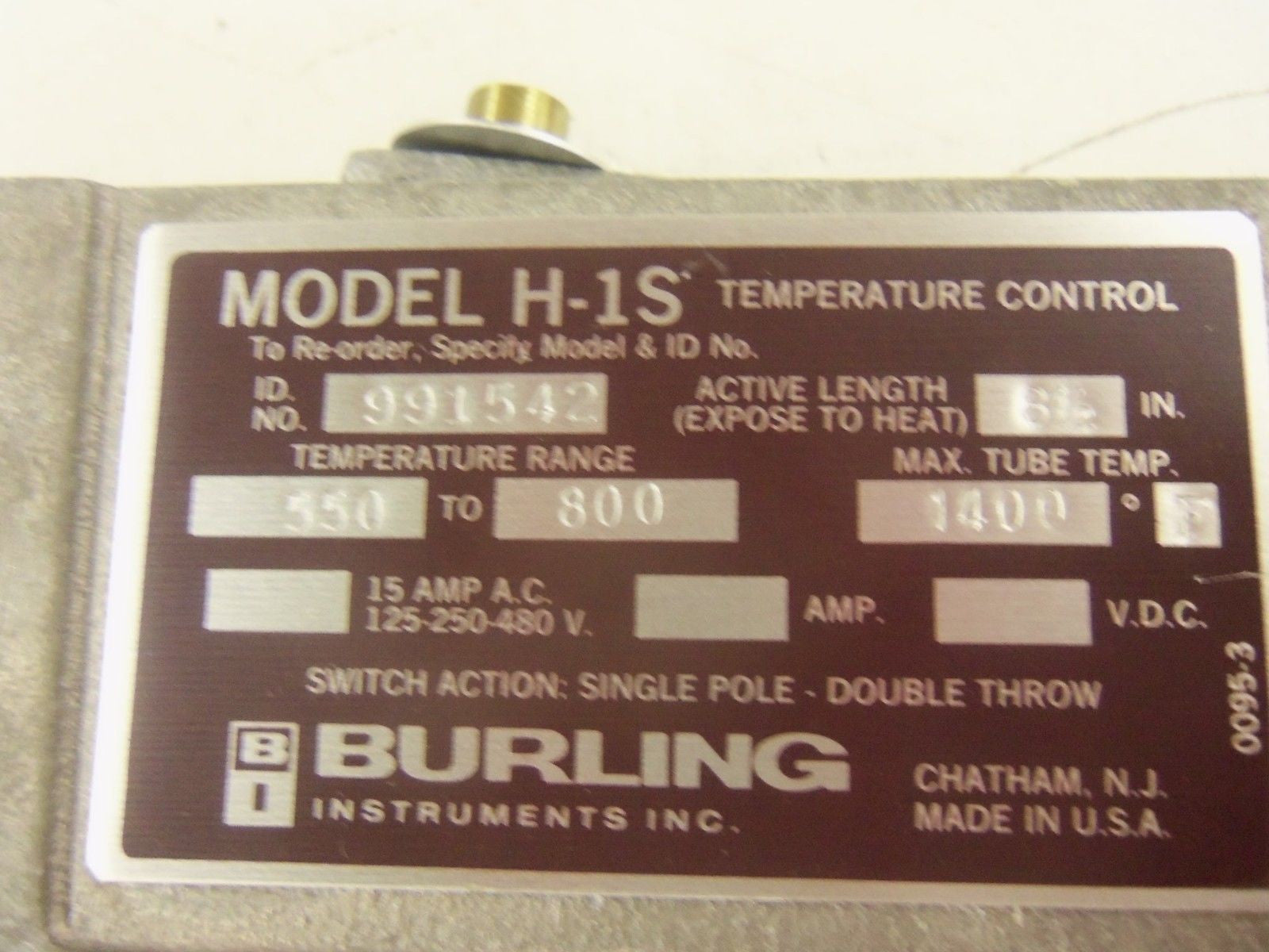 BURLING INSTRUMENTS H-1S TEMPERATURE CONTROL 6-1/2" RANGE: 550-800  *NEW IN BOX*