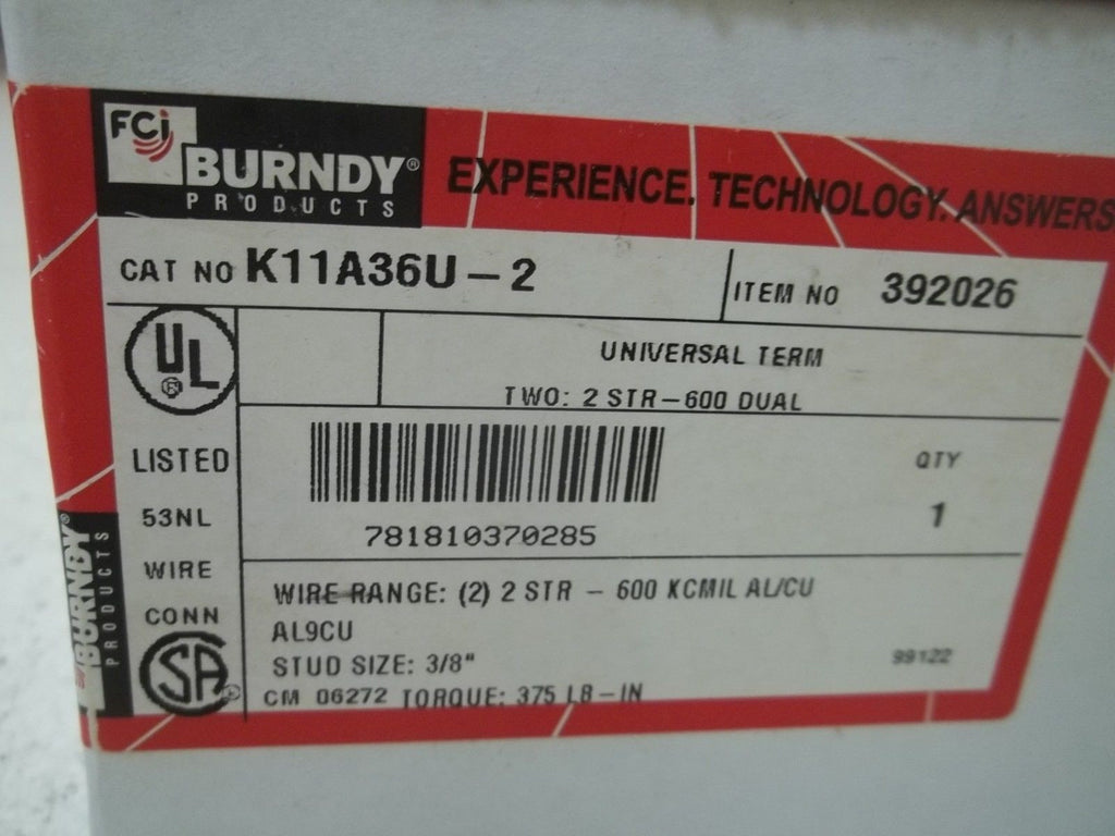 BURNDY K11A36U-2 UNIVERSAL TERM *NEW IN BOX*