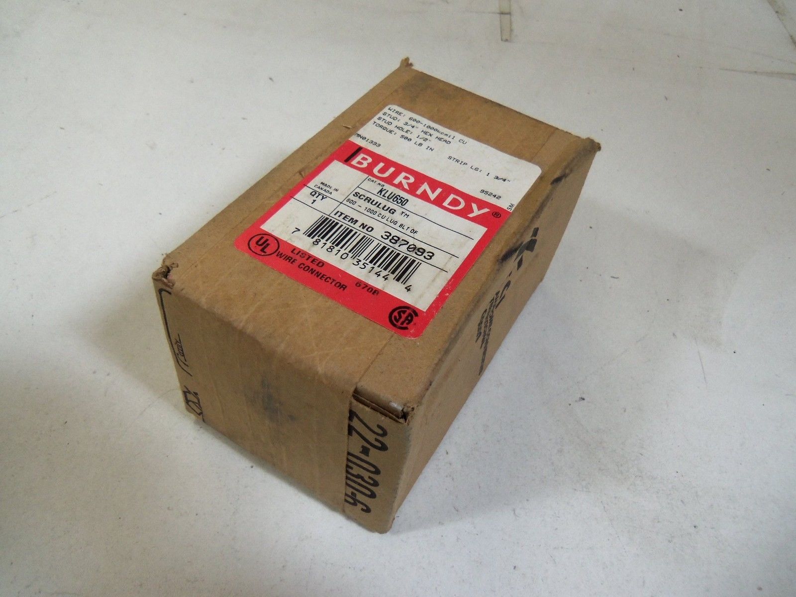 BURNDY WIRE CONNECTOR  KLU650  *FACTORY SEALED*