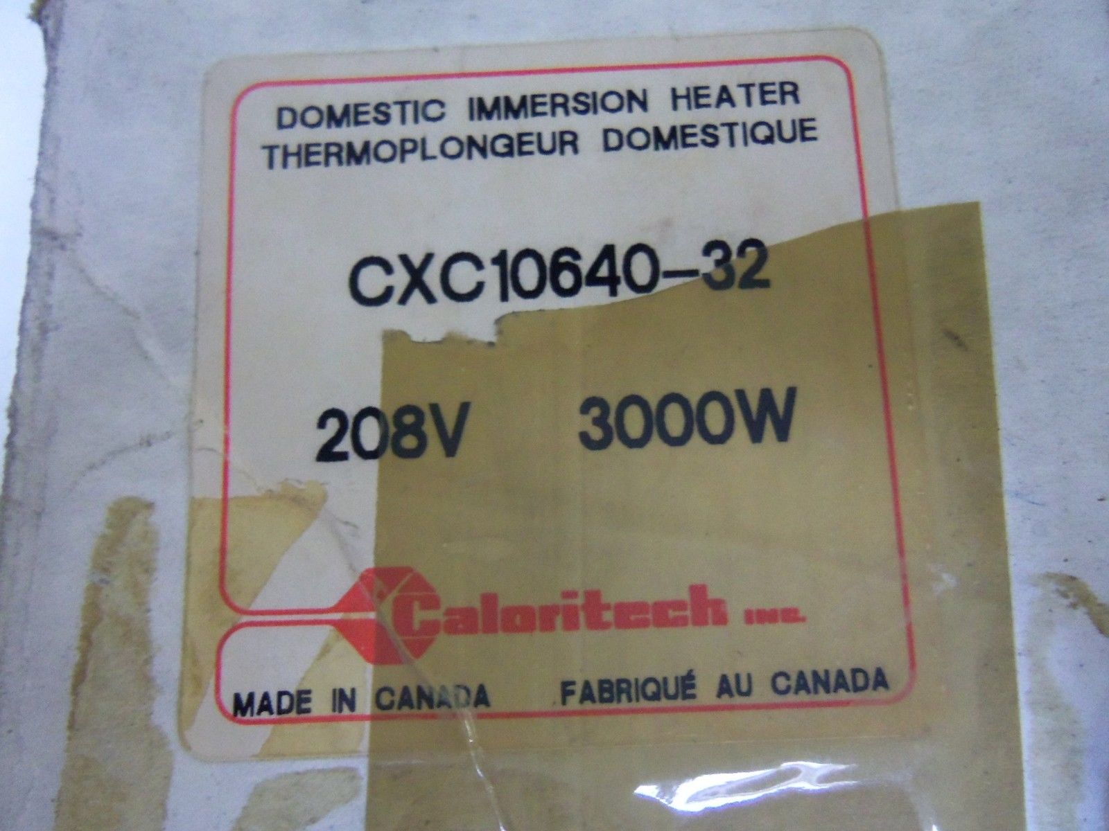 CALORITECH CXC10640-32 IMMERSION HEATER ELEMENT 3000W 208V *NEW IN BOX*