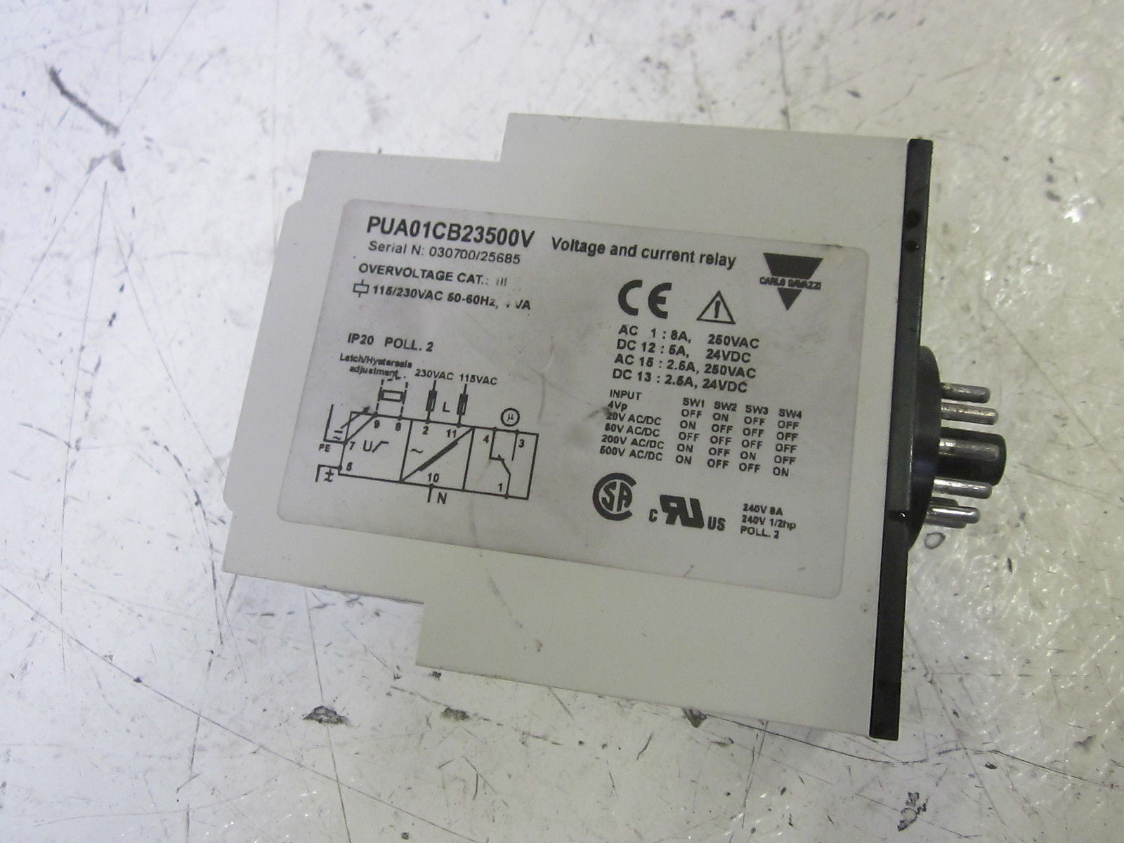 CARLO GAVAZZI PUA01CB23500V VOLTAGE MONITORING RELAY 115/230VAC *USED*