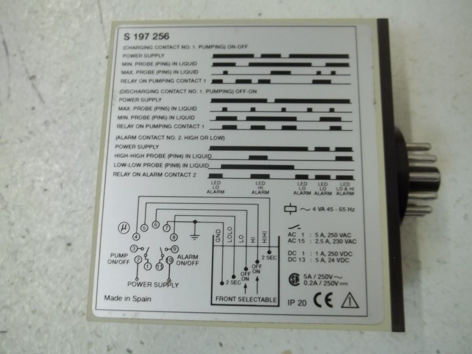 CARLOS GAVAZZI S197256115 LEVEL CONTROL 115VAC *USED*