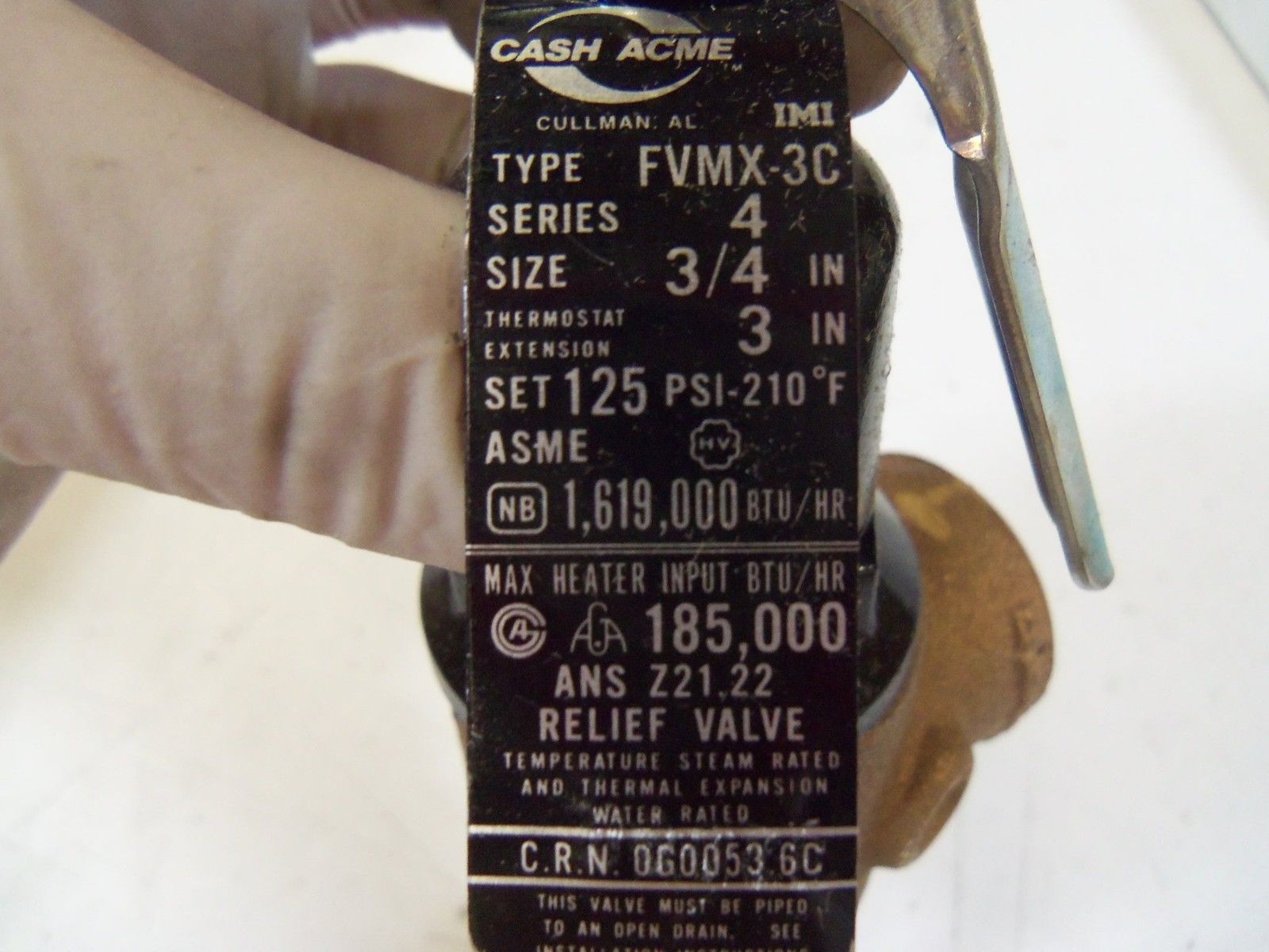 CASH ACME FVMX-3C TEMPERATURE AND PRESSURE RELIEF VALVE *NEW IN BOX*