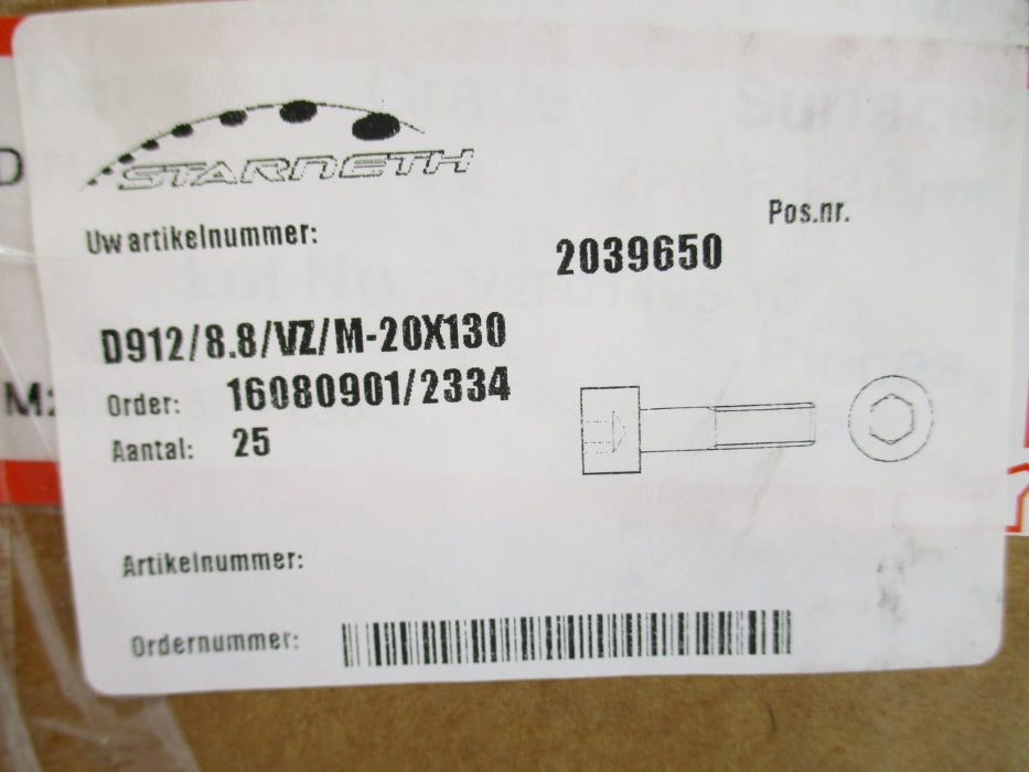 STARNETH D912/8.8/VZ/M-20X130 (PKG OF 25) NSMP