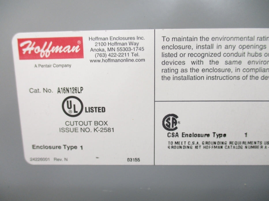 HOFFMAN A16N126LP NSMP