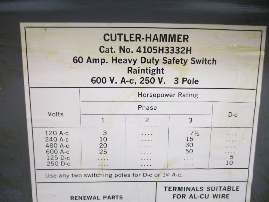 CUTLER HAMMER 4105H3332H NSNP
