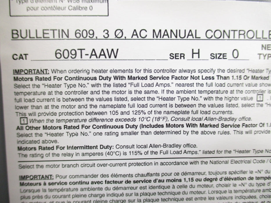 INDUSTRIAL SPARE PART 609T-AAW SER. H (BR/WH) NSMP