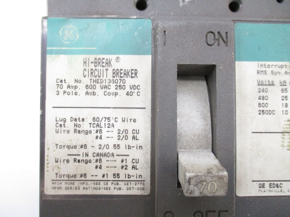 GENERAL ELECTRIC THED136070 70A 250V (GREEN) UNMP
