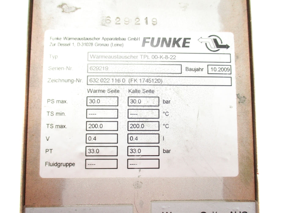 FUNKE WARMEAUSTAUSCHER TPL00-K-8-22 NSNP