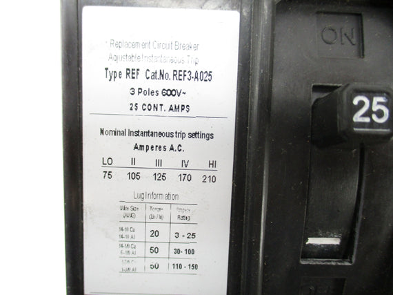 MIAMI BREAKER REF3-A025 25A 250VDC NSMP