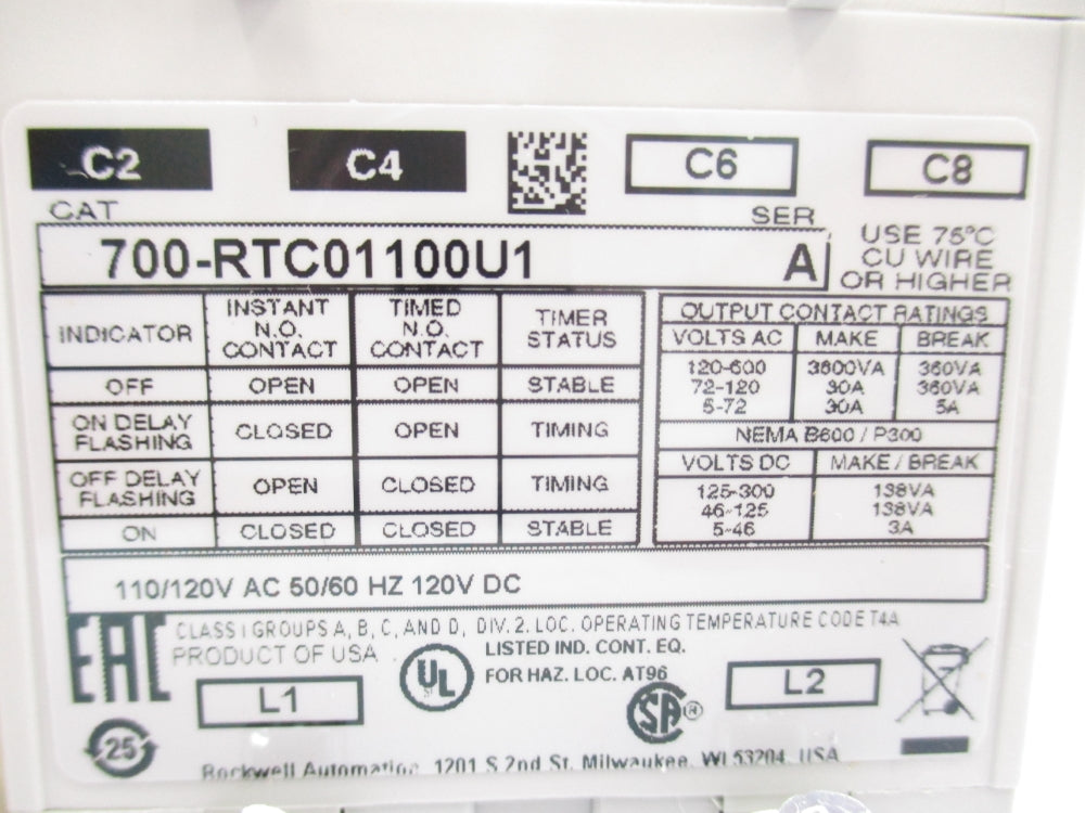 INDUSTRIAL SPARE PART 700-RTC01100U1 SER. A 120V (BR/WH) NSMP