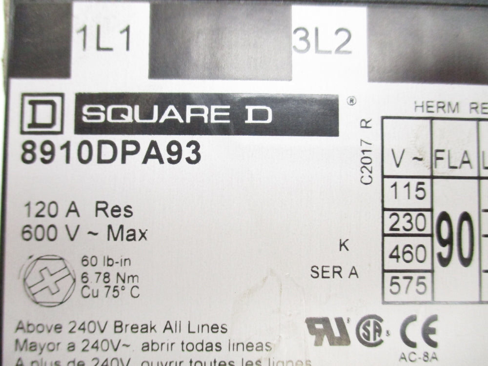 SQUARE D 8910DPA93 SER. A 480V (AS PICTURED) NSNP