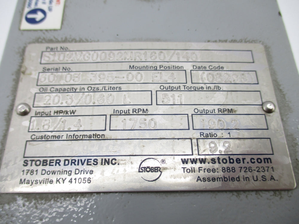 STOBER DRIVES S102VG0092MR160/140 NSNP