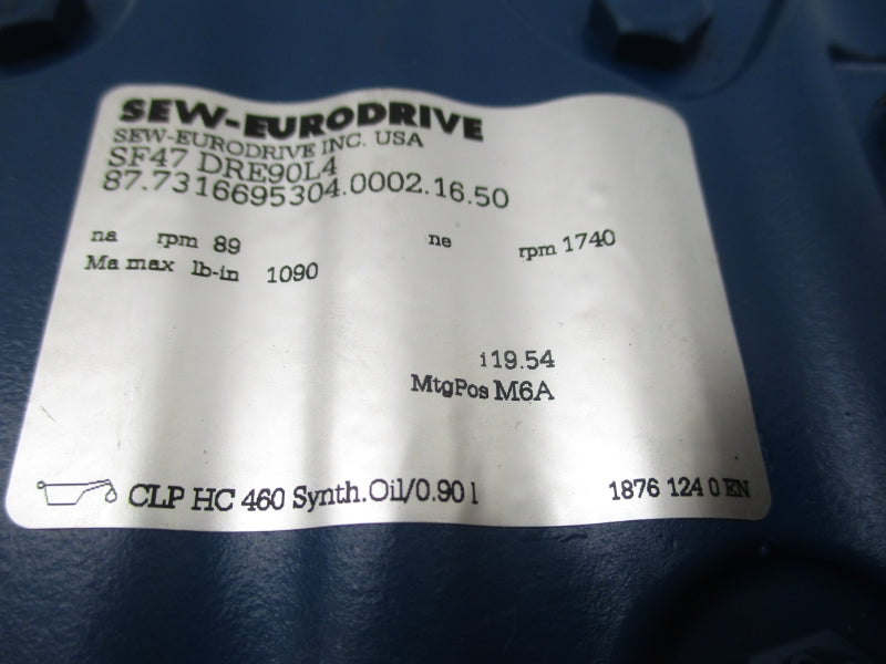 SEW-EURODRIVE SF47DRE90L4 230/460V 5.70/2.85A NSNP