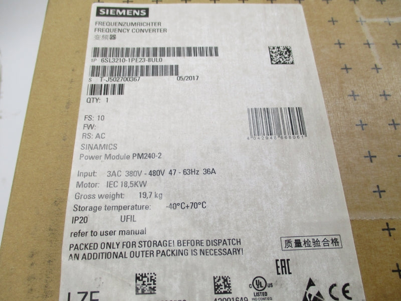 SIEMENS 6SL3210-1PE23-8UL0 380V-480V 36A NSFS