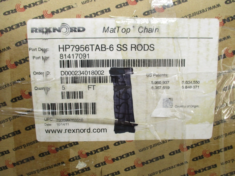 REXNORD HP7956TAB-6SSRODS 81417091 5' NSMP