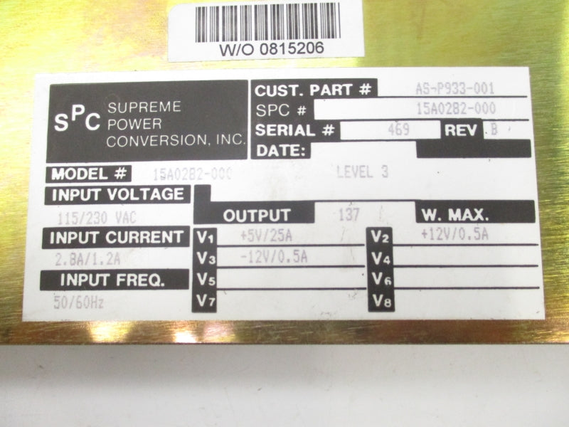 SUPREME POWER CONVERSION 15A0282-000 AS-P933-001 115/230VAC 2.8/1.2A NSNP