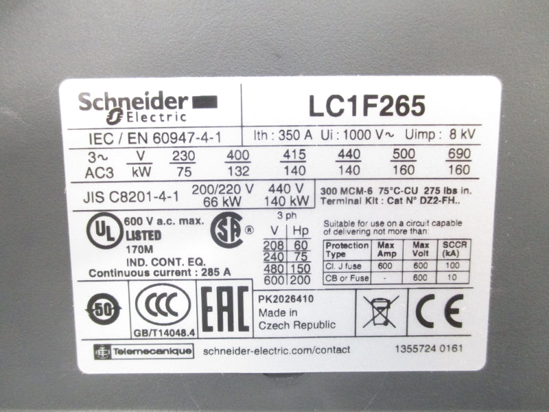 SCHNEIDER ELECTRIC LC1F265 1000V 350A (NO COIL) NSNP