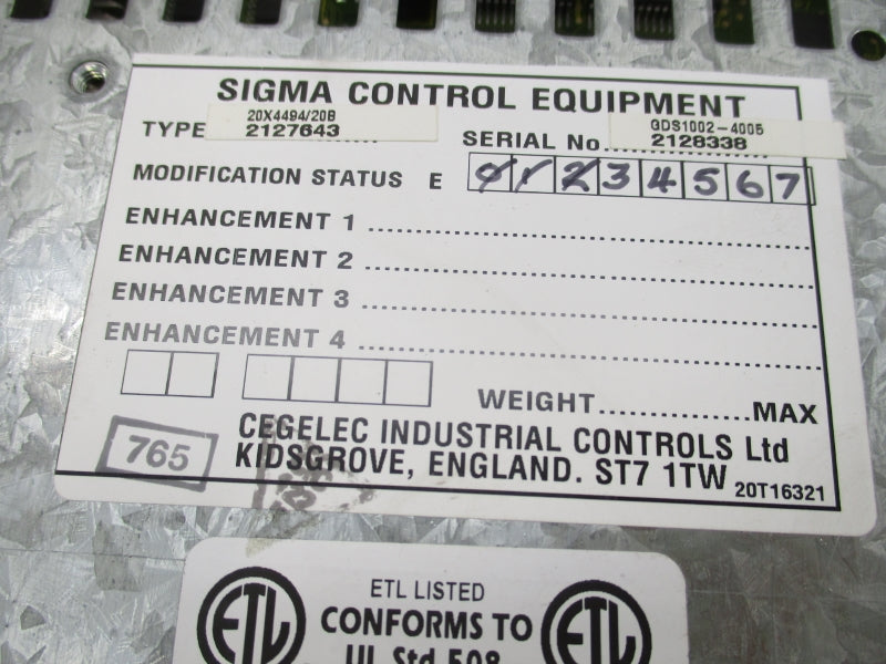 SIGMA CONTROL EQUIPMENT 20X4494/20B 2127643 UNMP
