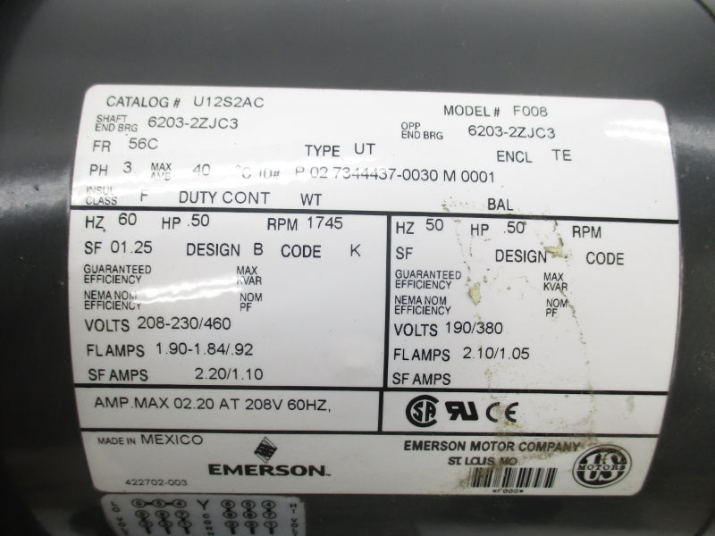 EMERSON U12S2AC F008 208-230/460V 2.20/1.10A UNMP