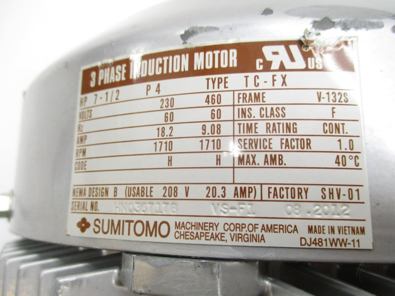 SUMITOMO DRIVE TECHNOLOGIES RNYMS5-1522YB-AV-15 PA1565230/460V 18.2/9.08A NSMP