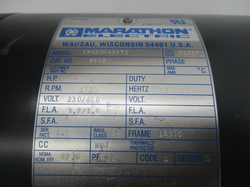 MARATHON ELECTRIC 5K49UN4567C K462 230/460V 3.2/1.6A NSNP