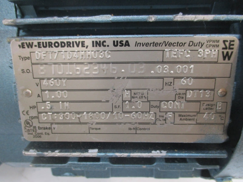 SEW-EURODRIVE W20DT71D4MM03C DFT71D4MM03C 460YV 1A NSNP