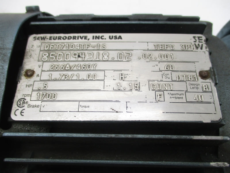 SEW-EURODRIVE DFT71D4TF-IS SF37DT71D4TF-IS 266/460YV 1.73/1.00A NSNP