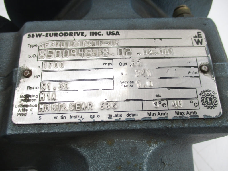 SEW-EURODRIVE DFT71D4TF-IS SF37DT71D4TF-IS 266/460YV 1.73/1.00A NSNP