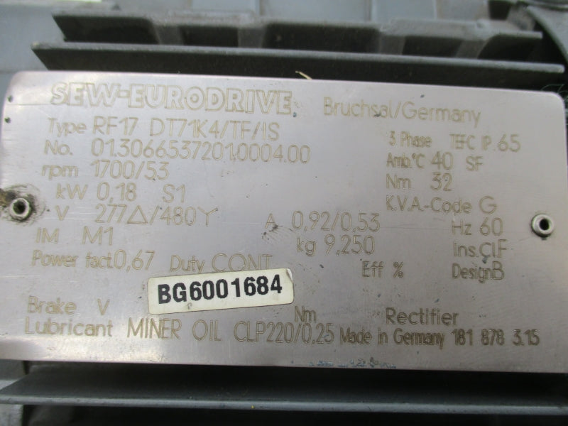 SEW-EURODRIVE RF17DT71K4/TF/IS 277/480Y 0.92/0.53A UNMP
