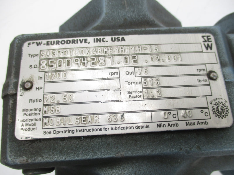 SEW-EURODRIVE DFT80K4BMG1HRTH-IS SA37DT80K4BMG1HRTH-IS 266V 2.50/1.45A UNMP