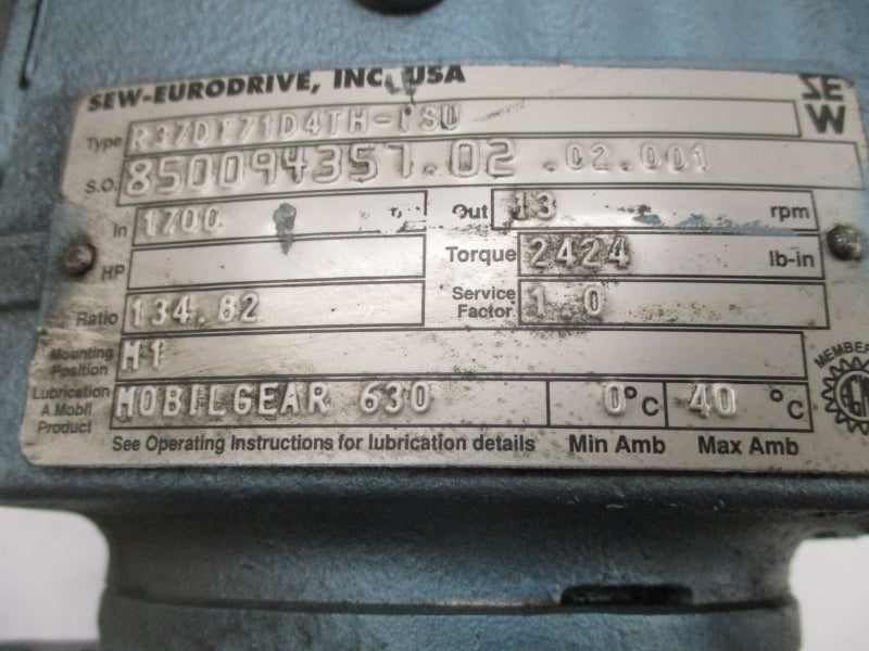 SEW-EURODRIVE R37DT71D4TH-ISU DFT71D4TH-ISU 266V 1.73/1.00A UNMP