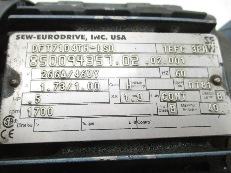 SEW-EURODRIVE R37DT71D4TH-ISU DFT71D4TH-ISU 266V 1.73/1.00A UNMP