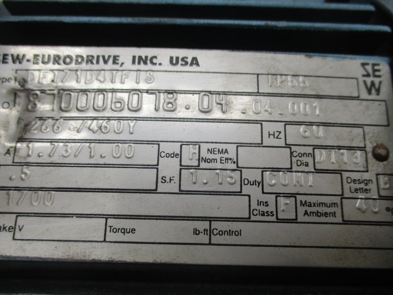 SEW-EURODRIVE R17DT71D4TFIS DFT71D4TFIS 266V 1.73/1.00A UNMP