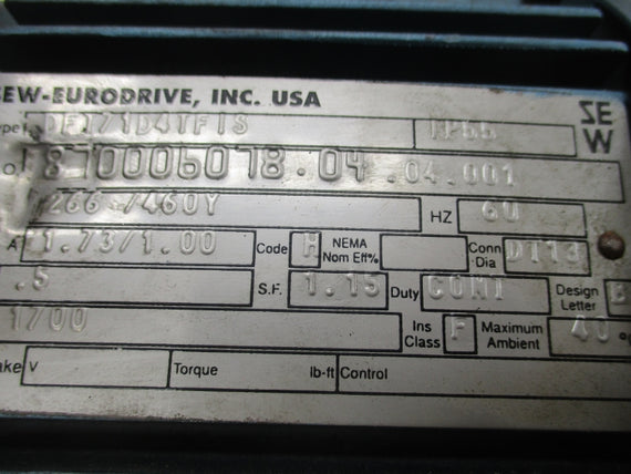 SEW-EURODRIVE R17DT71D4TFIS DFT71D4TFIS 266V 1.73/1.00A UNMP