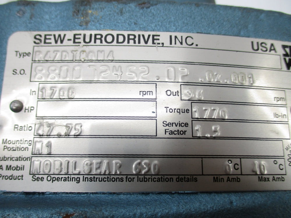 SEW-EURODRIVE R47DT80N4 DFT80N4 (AS PICTURED) NSNP