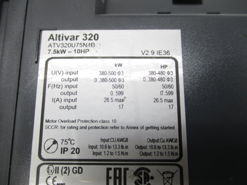 SCHNEIDER ELECTRIC ATV320U75N4B 380-500V 26.5A (AS PICTURED) NSNP