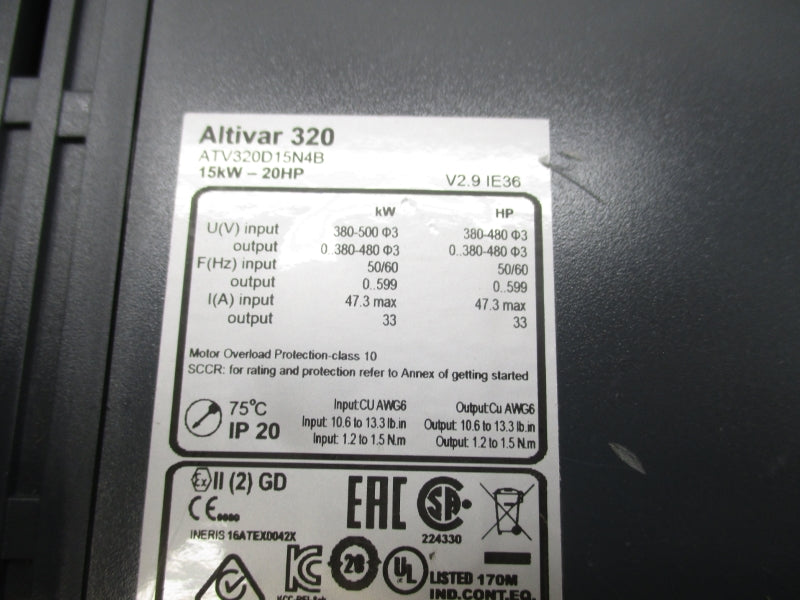 SCHNEIDER ELECTRIC ATV320D15N4B 380-500V 47.3A (AS PICTURED) NSNP