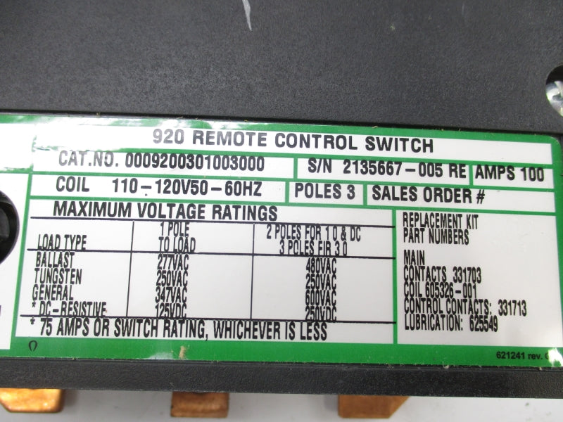 ASCO 0009200301003000 110-120V 100A NSNP