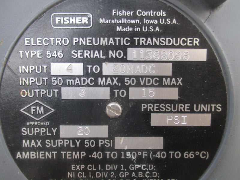 FISHER 546 50VDC 50PSI NSNP