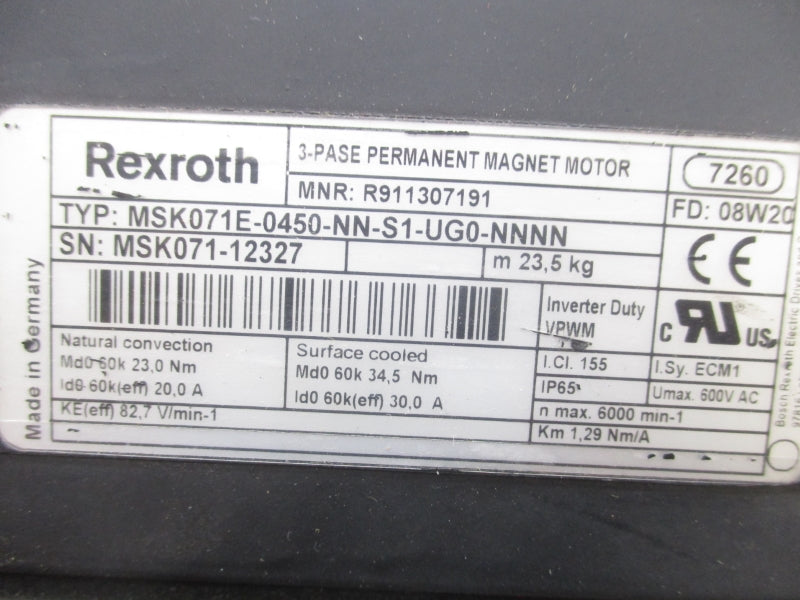REXROTH MSK071E-0450-NN-S1-UG0-NNN R911307191 600VAC 30A NSNP