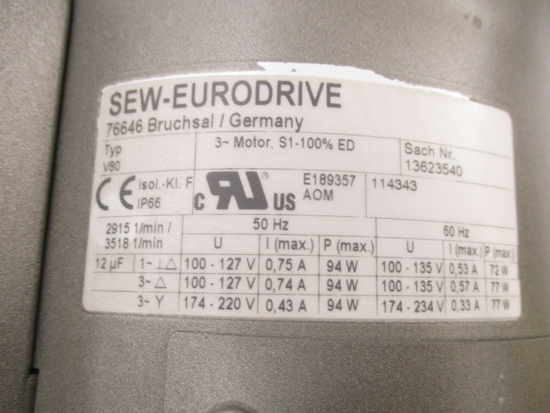 SEW-EURODRIVE K47DRE80M4BE1HR/TH/ES7S/V 230YY/460Y 2.90/1.44A NSNP