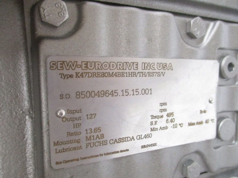 SEW-EURODRIVE K47DRE80M4BE1HR/TH/ES7S/V 230YY/460Y 2.90/1.44A NSNP