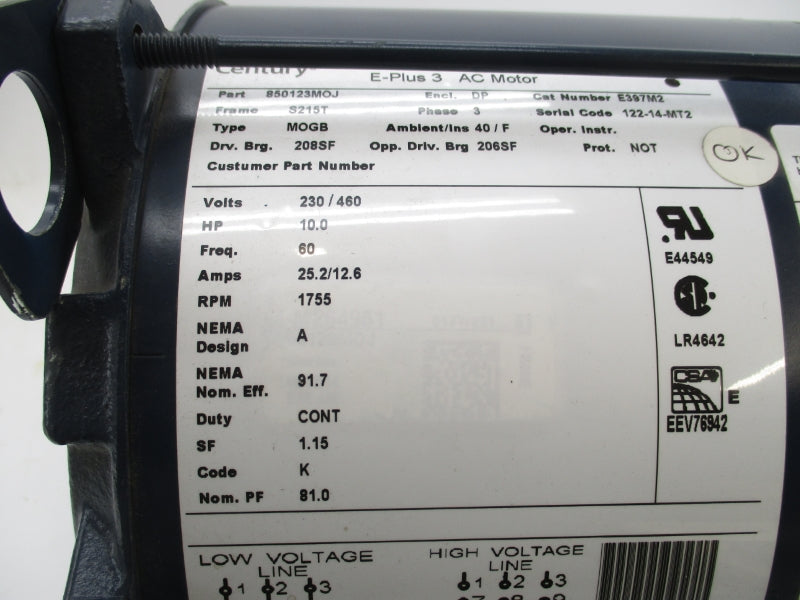 CENTURY 850123MOJ E397M2 230/460V 25.2/12.6A NSNP