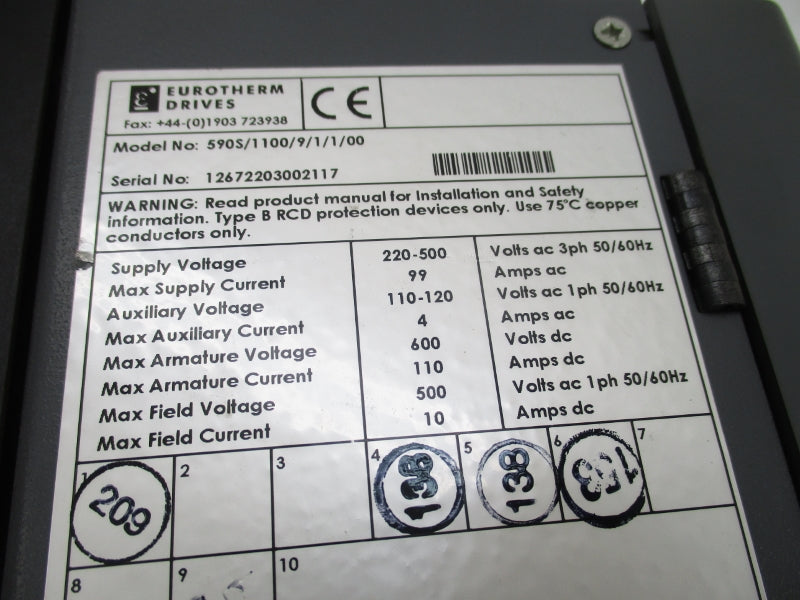 EUROTHERM DRIVES 590S/1100/9/1/1/00 220-500V 99A UNMP