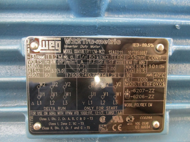 WEG 00418ET3Y112M-W22 460V 7.71A NSMP
