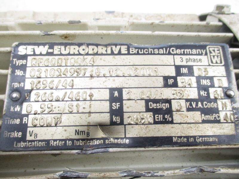 SEW-EURODRIVE RF60DT80K4 266/460V 2.64/1.53A UNMP