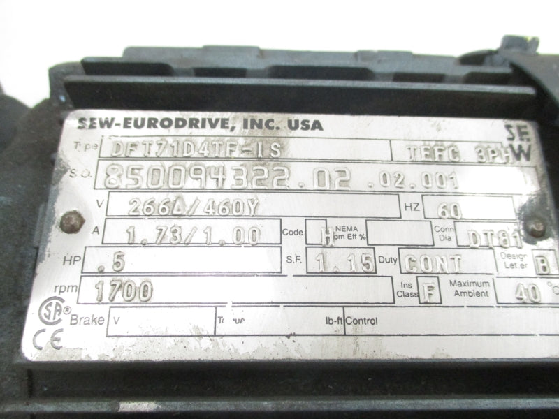SEW-EURODRIVE SF47DT71D4TF-IS DFT71D4TF-IS 266/460V 1.73/1.00A UNMP