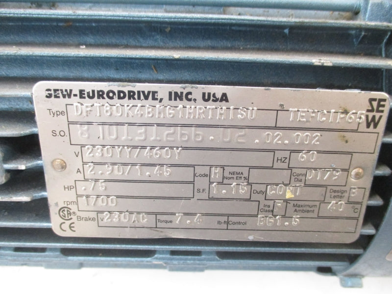 SEW-EURODRIVE SA37DT80K4BMG1HRTHISU DFT80K4BMG1HRTHISU 230/460V 2.90/1.45A UNMP